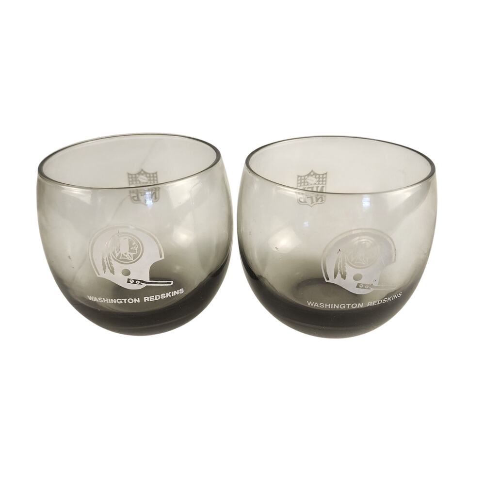 Vintage 70's NFL Washington Redskins Smoked Whiskey Low Ball Glasses Set-of-2